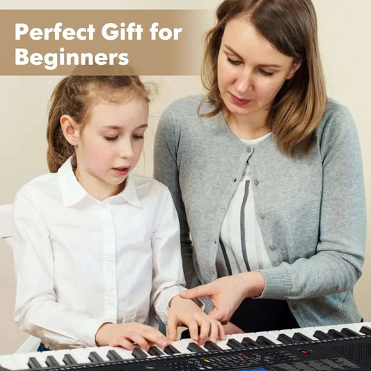 61-key portable keyboard played by a woman and child, black with white keys on Tampa Home & Garden Store