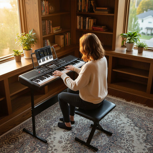61 Keys Beginners Piano Keyboard Electric Keyboard Kit with Adjustable Stand and Stool-Black - Tampa Home & Garden Store