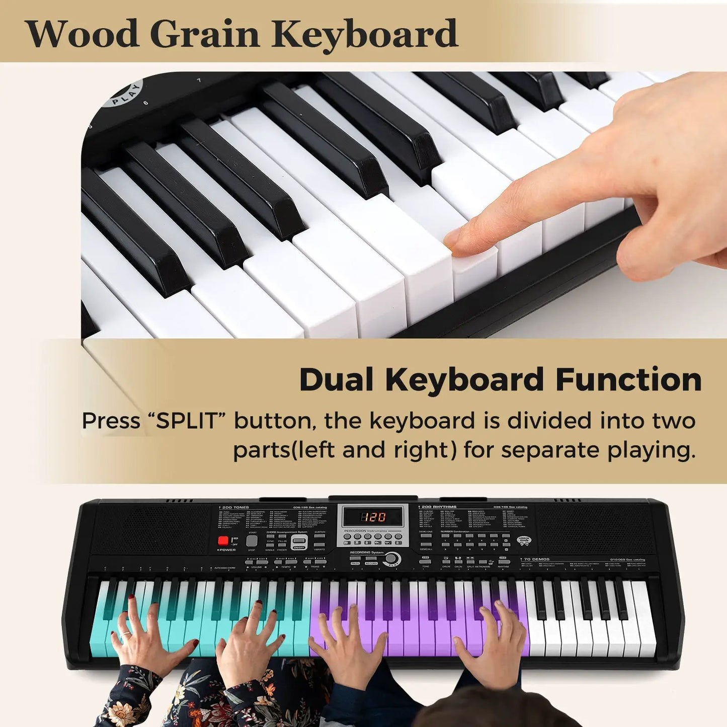 61-key portable digital piano for beginners with 200 tones and dual keyboard function on Tampa Home & Garden Store