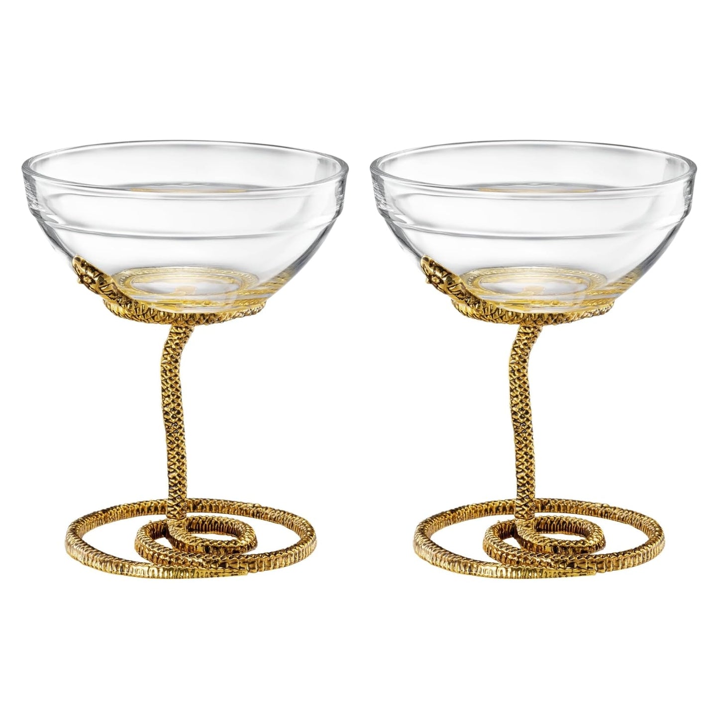 Gold Snake Serpent and Cocktail Glasses Set