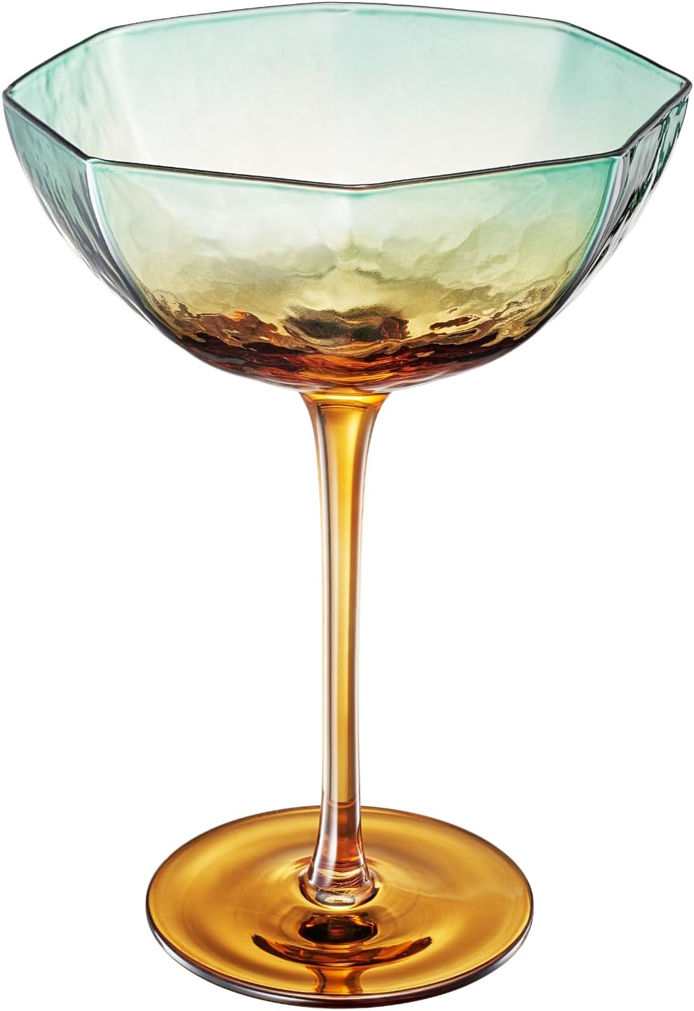 Elegant Hexagonal Teal and Brown Coupe Glasses