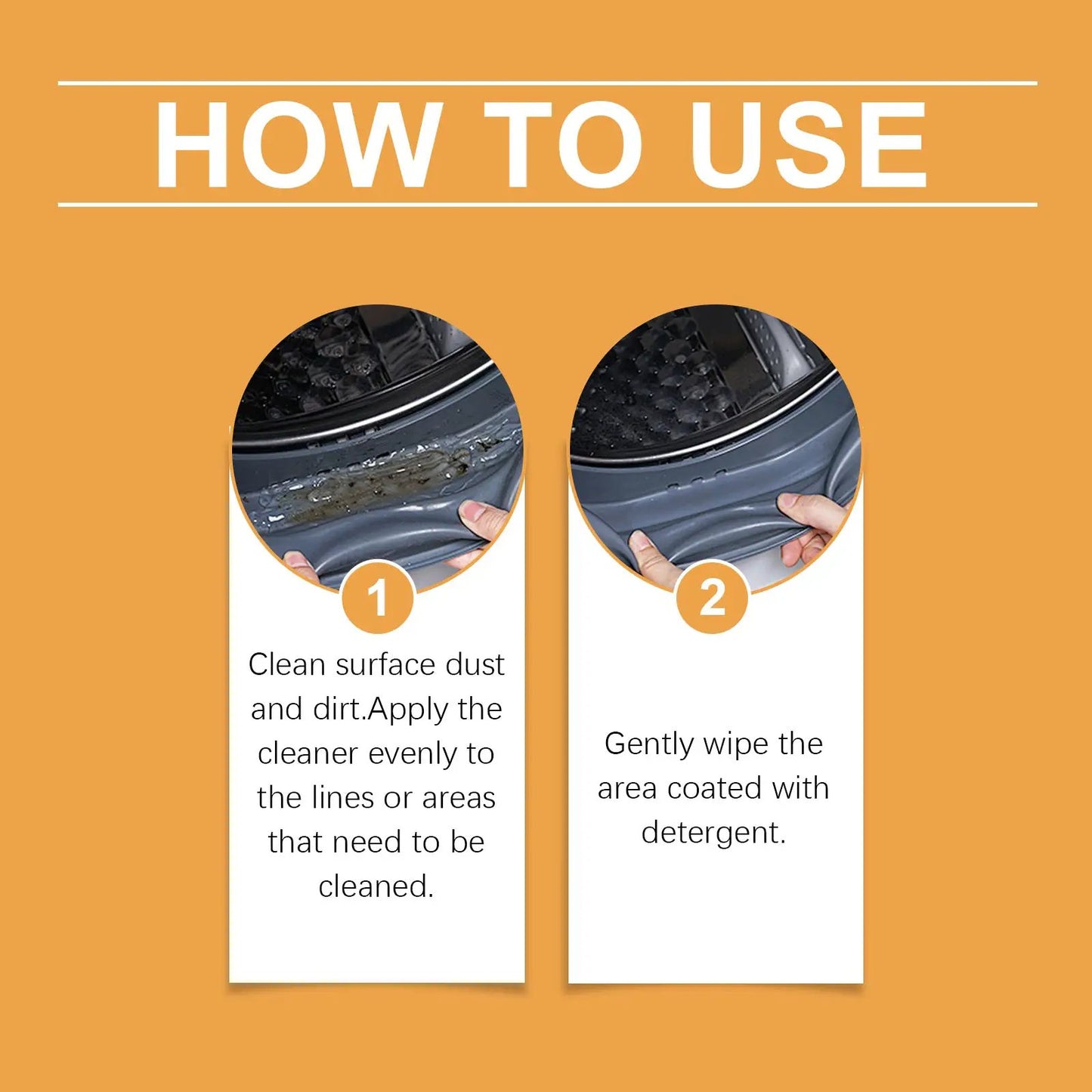 Decontamination bathroom cleaner instructional graphic with two steps and images in background on Tampa Home & Garden Store