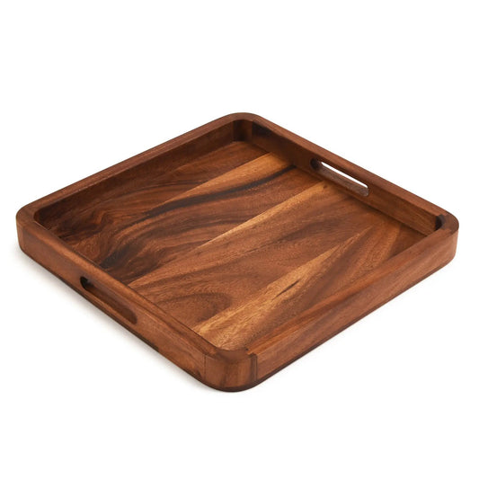 Kalmar Home square acacia wood serving tray 15-inch with side handle cutouts on Tampa Home & Garden Store