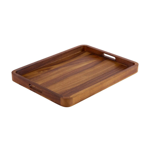 Large Rectangular Acacia Wood Serving Tray by Kalmar Home with side handles on Tampa Home & Garden Store