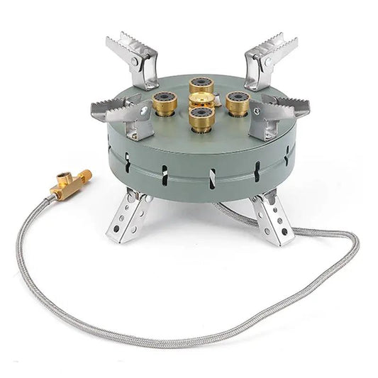 Outdoor gas stove with electronic ignition, round camping burner with six serrated pot supports on Tampa Home & Garden Store