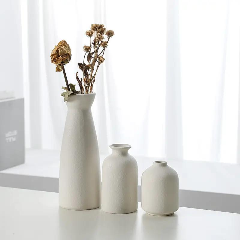 Ceramic vase set of 3 cream vases for home decor; tall tapered vase with dried stems and two vases on Tampa Home & Garden Store