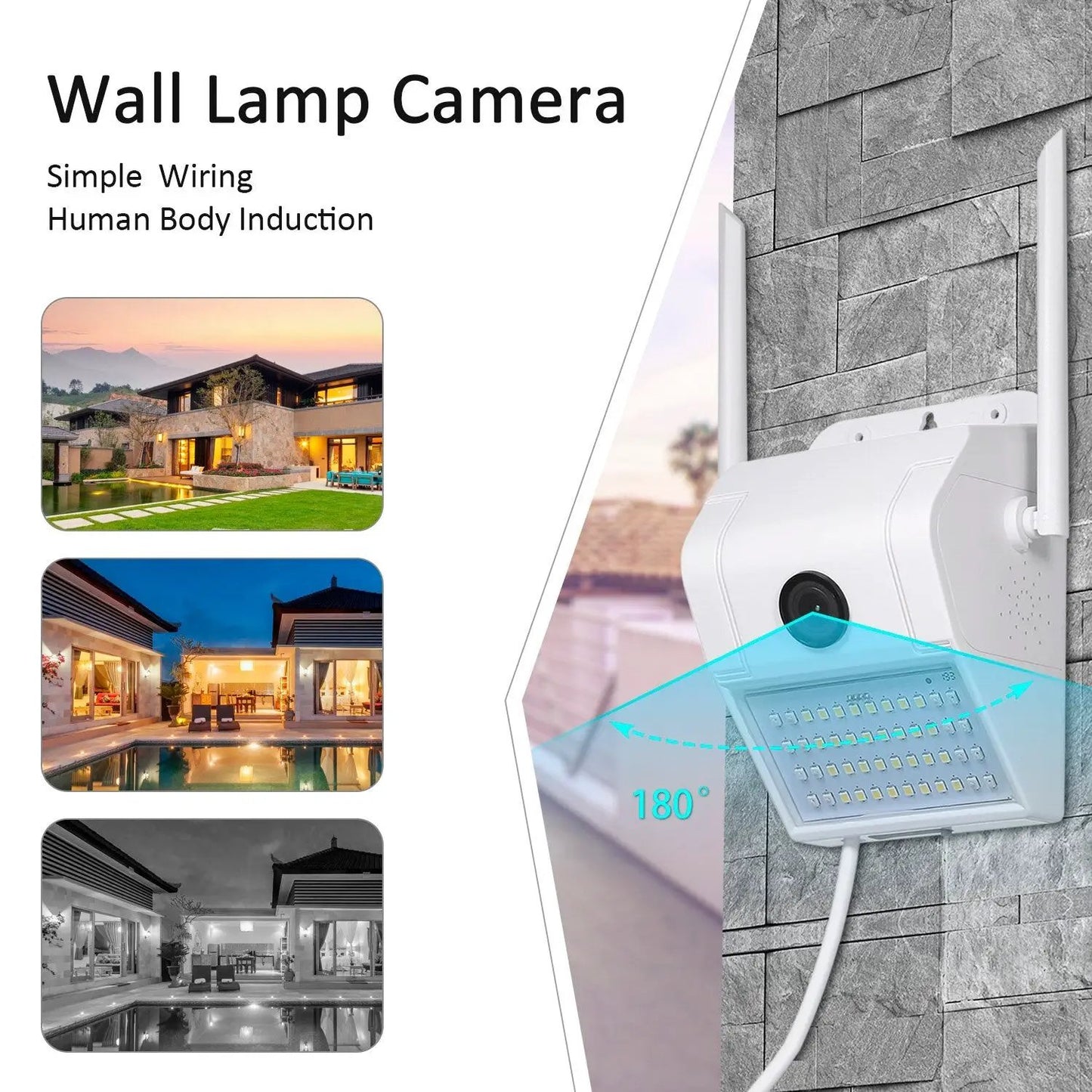1080P WiFi Outdoor Wall Light Camera with night vision, white housing, 180° view on Tampa Home & Garden Store