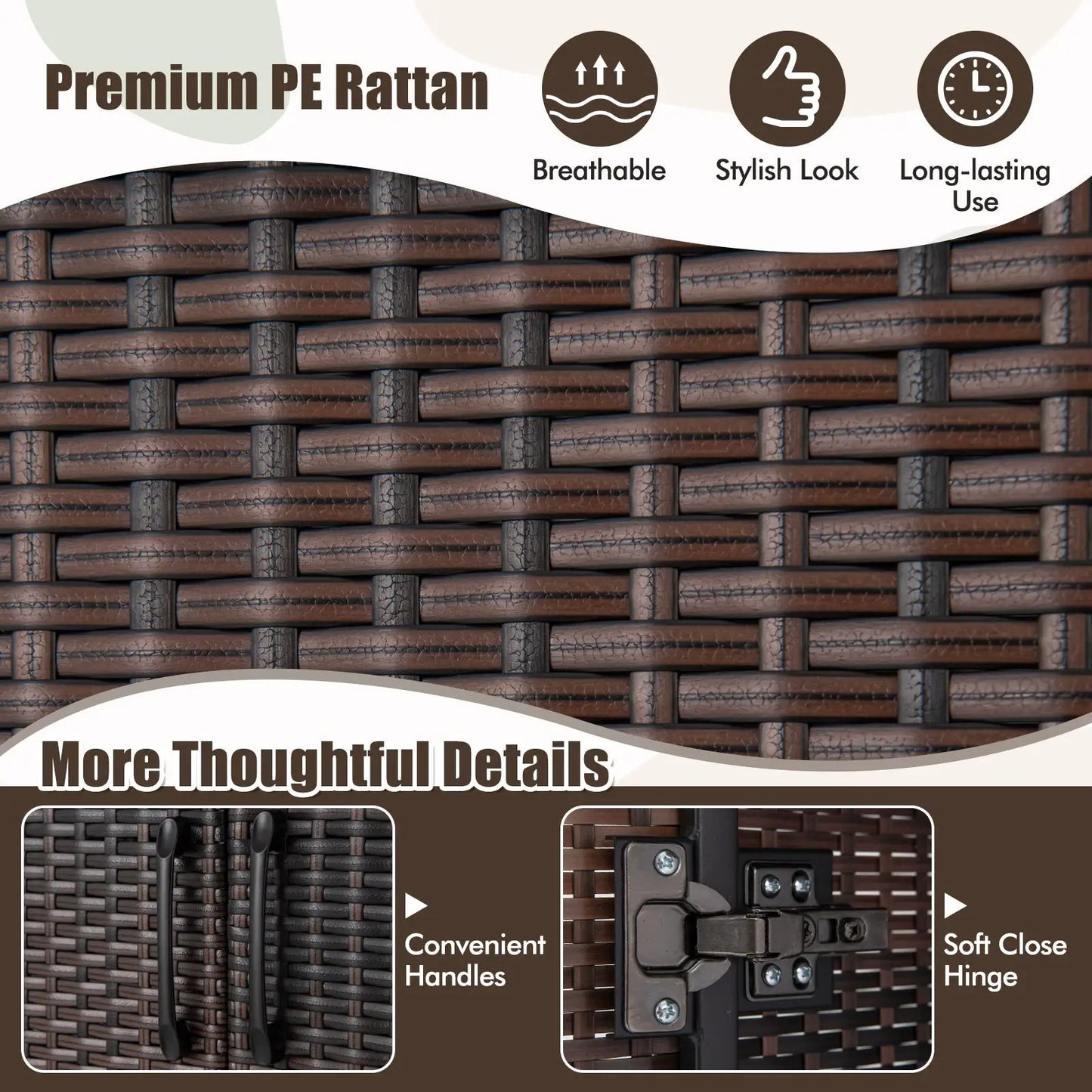 62 Inch Wicker Wardrobe 2 Doors PE Rattan brown wicker, hanging rail on Tampa Home & Garden Store