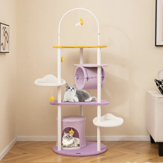 62 Inch Cat Tower with metal frame and purple platforms DirectDeals on Tampa Home & Garden Store