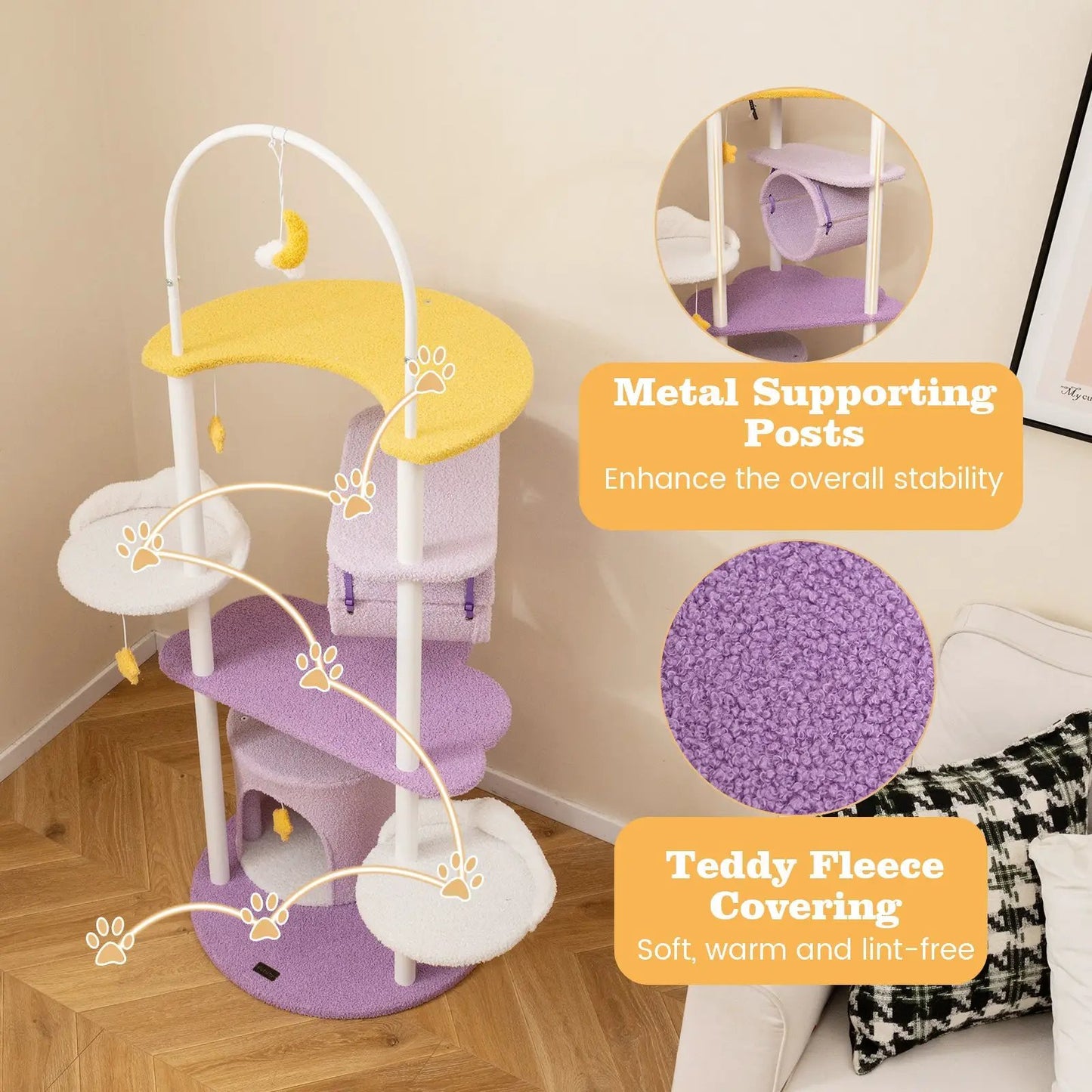 62 Inch Cat Tower metal frame with purple platforms on Tampa Home & Garden Store