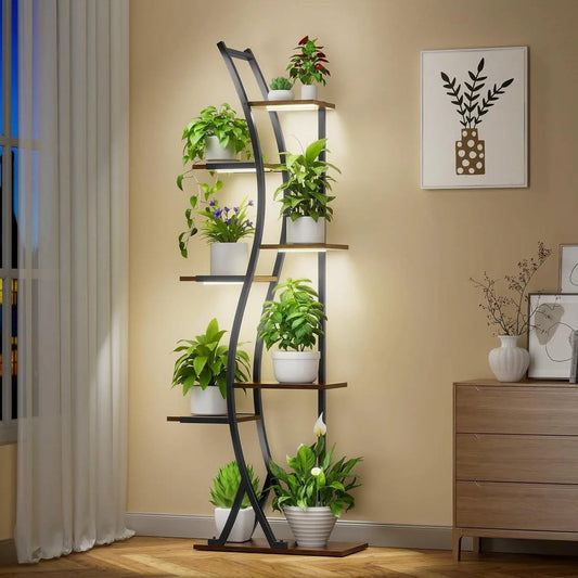 63-Inch Tall Modern Plant Stand with Shelves curved black metal frame display for indoor plants on Tampa Home & Garden Store