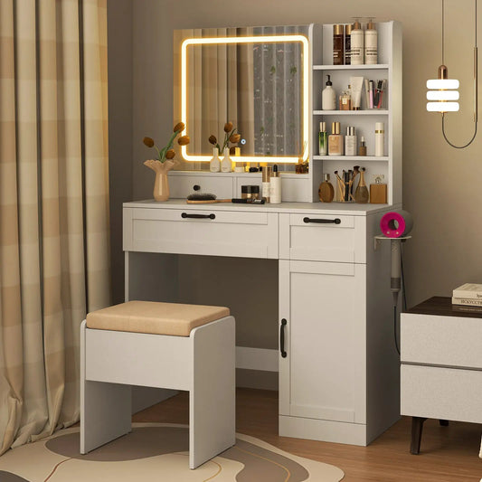 DirectDeals white vanity set with illuminated square mirror and 3 lighting modes on Tampa Home & Garden Store