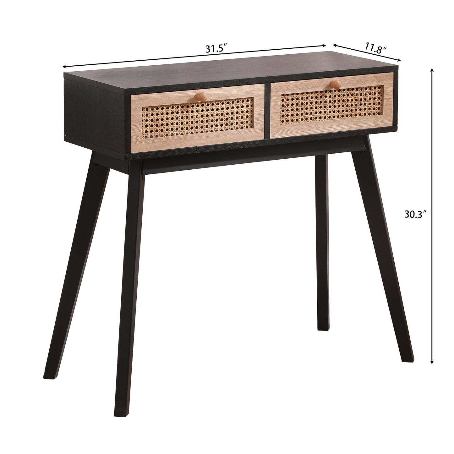 Mesa auxiliar con dos cajones de ratán real, patas de mesa de madera maciza, se puede utilizar en el comedor, sala de estar, dormitorio
