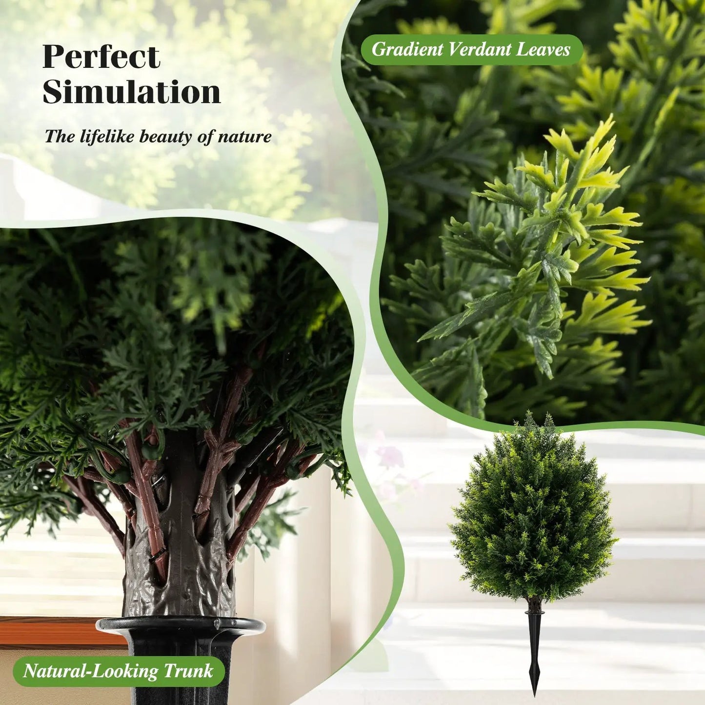 24-Inch Cypress Topiary Ball Tree with Spike, artificial greenery, natural-looking trunk on Tampa Home & Garden Store