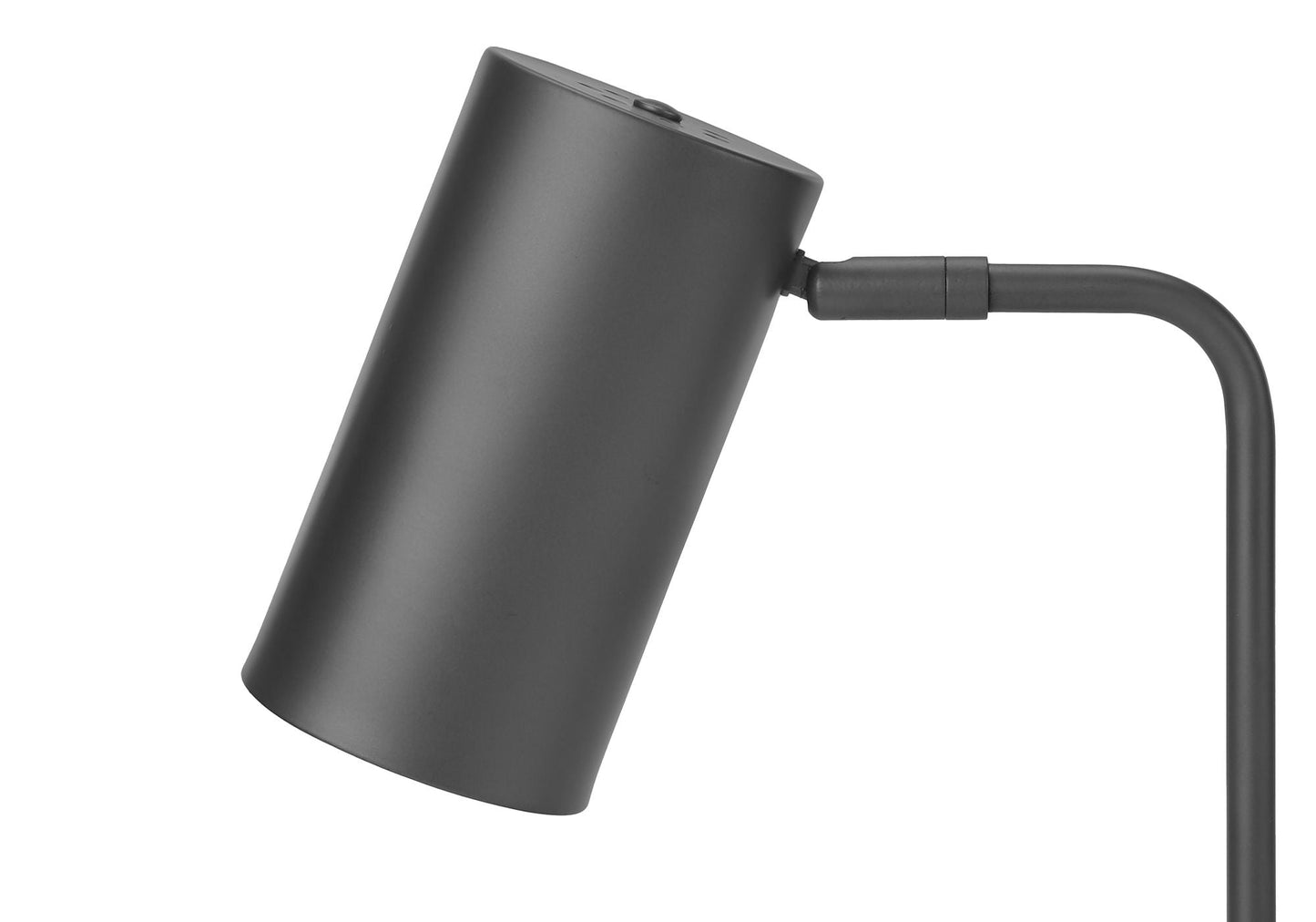 Table lamp gray modern design with USB port included, close-up of cylindrical body and cord on Tampa Home & Garden Store