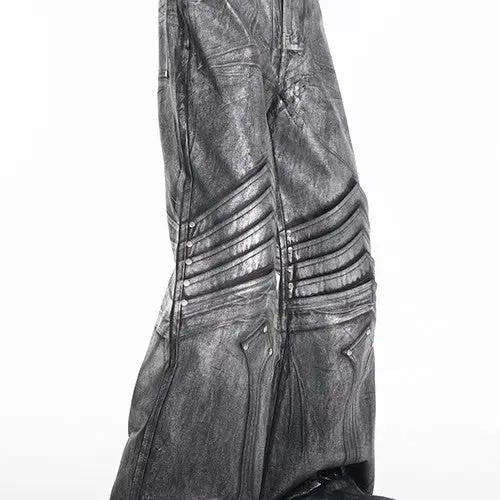 Design Dark Knight Wide-leg Pants FLIPSTYLEZLLC, black leather-look with ribbed knee panels on Tampa Home & Garden Store
