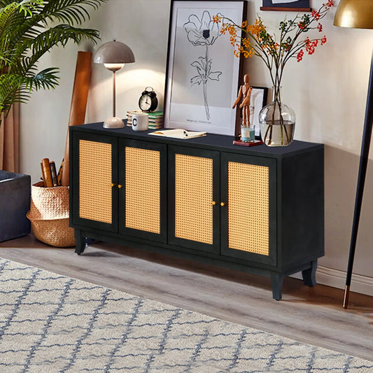 Handcrafted Rattan Sideboard black with 4 woven cane doors VIP Digital Presence buffet on Tampa Home & Garden Store