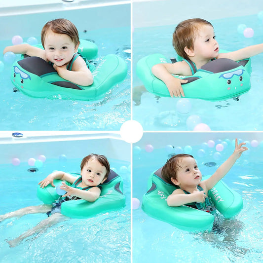 Infant sunshade swim ring pool float in turquoise with cartoon face and goggles on Tampa Home & Garden Store