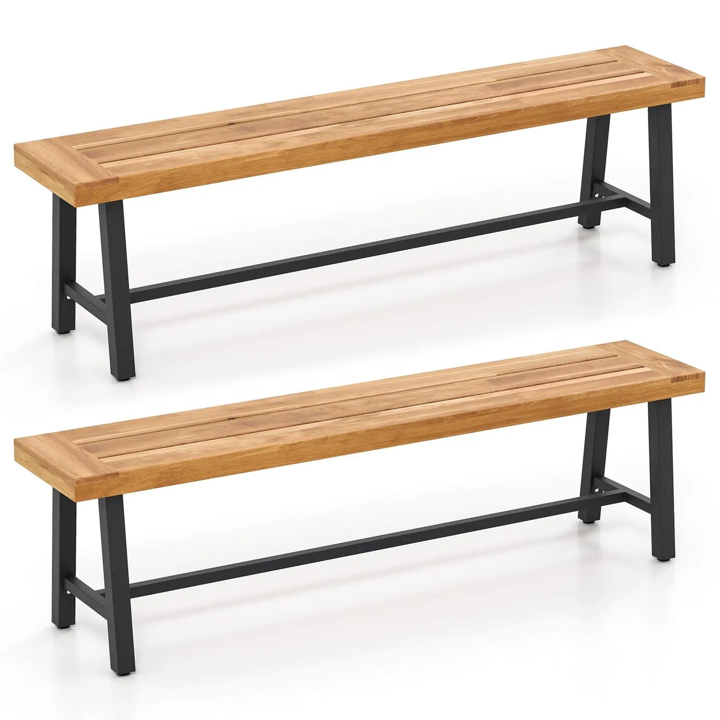 63-Inch acacia wood backless patio bench for 3 with black metal legs on Tampa Home & Garden Store