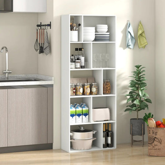 63 Inch white 5-Tier Geometric 10-Cube Bookshelf by DirectDeals with open cube compartments on Tampa Home & Garden Store