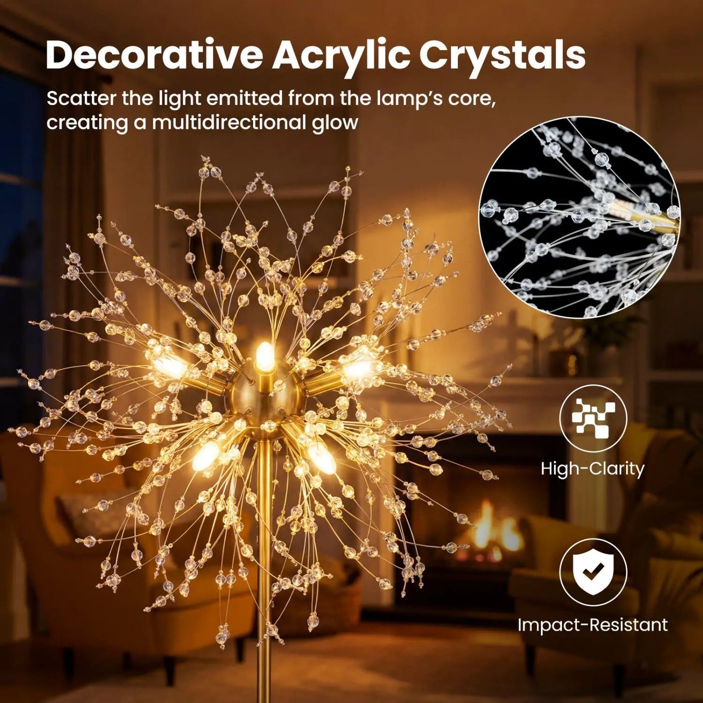 63-Inch crystal floor lamp with acrylic crystals, gold metal stem DirectDeals on Tampa Home & Garden Store