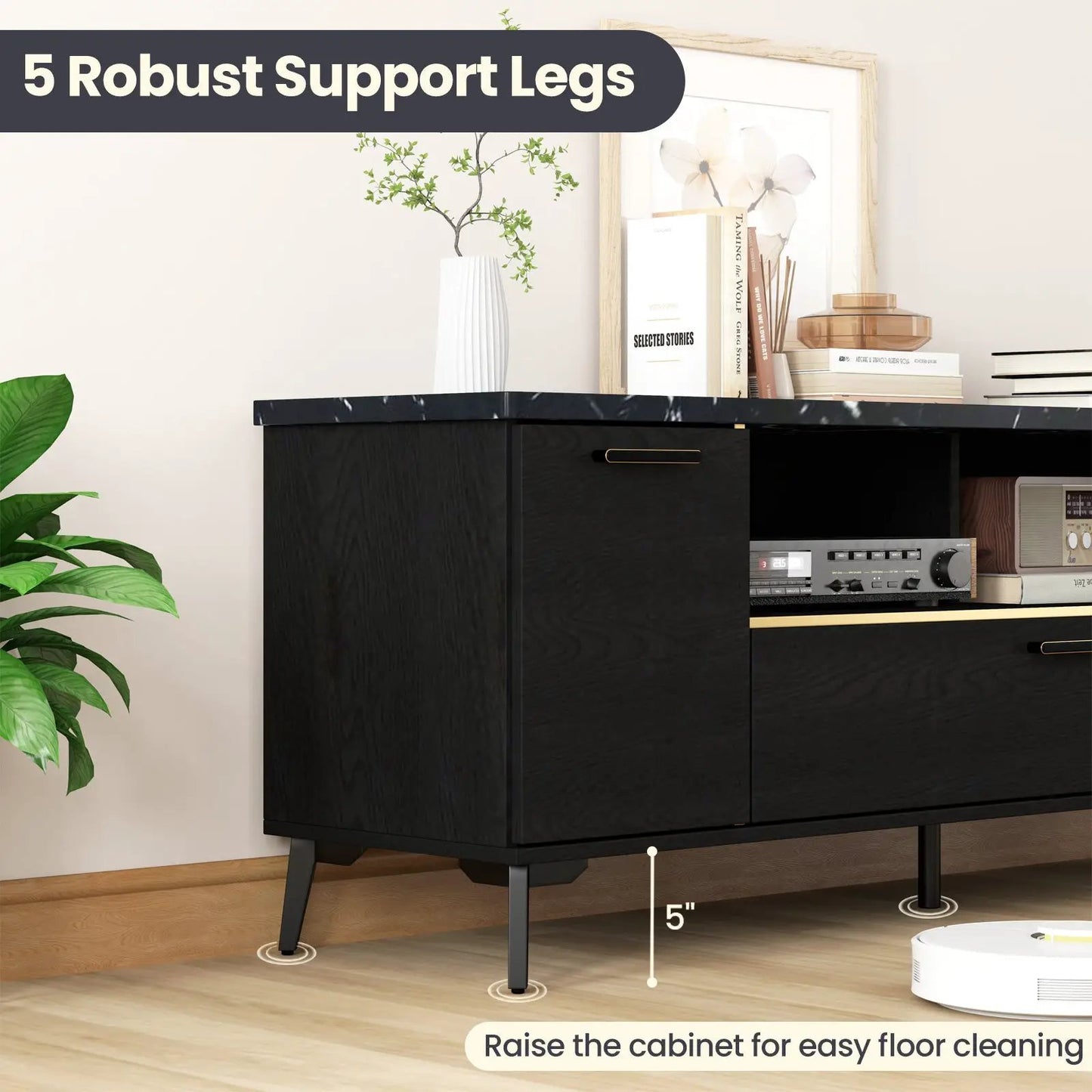 63 Inch TV Stand with Flip Door Cabinet for TVs up to 75 Inch-Black - Tampa Home & Garden Store