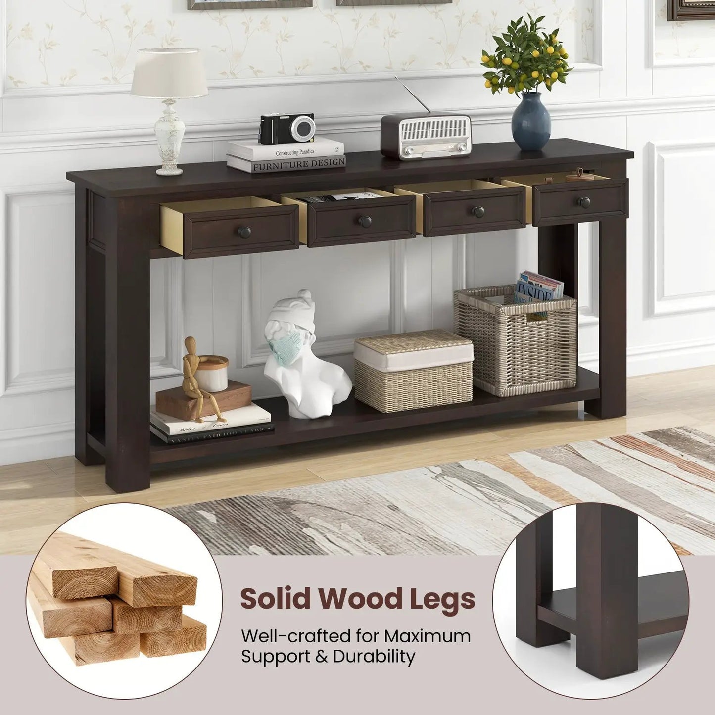 63-Inch Farmhouse Entryway Table with Storage espresso DirectDeals; 4 drawers + lower shelf on Tampa Home & Garden Store