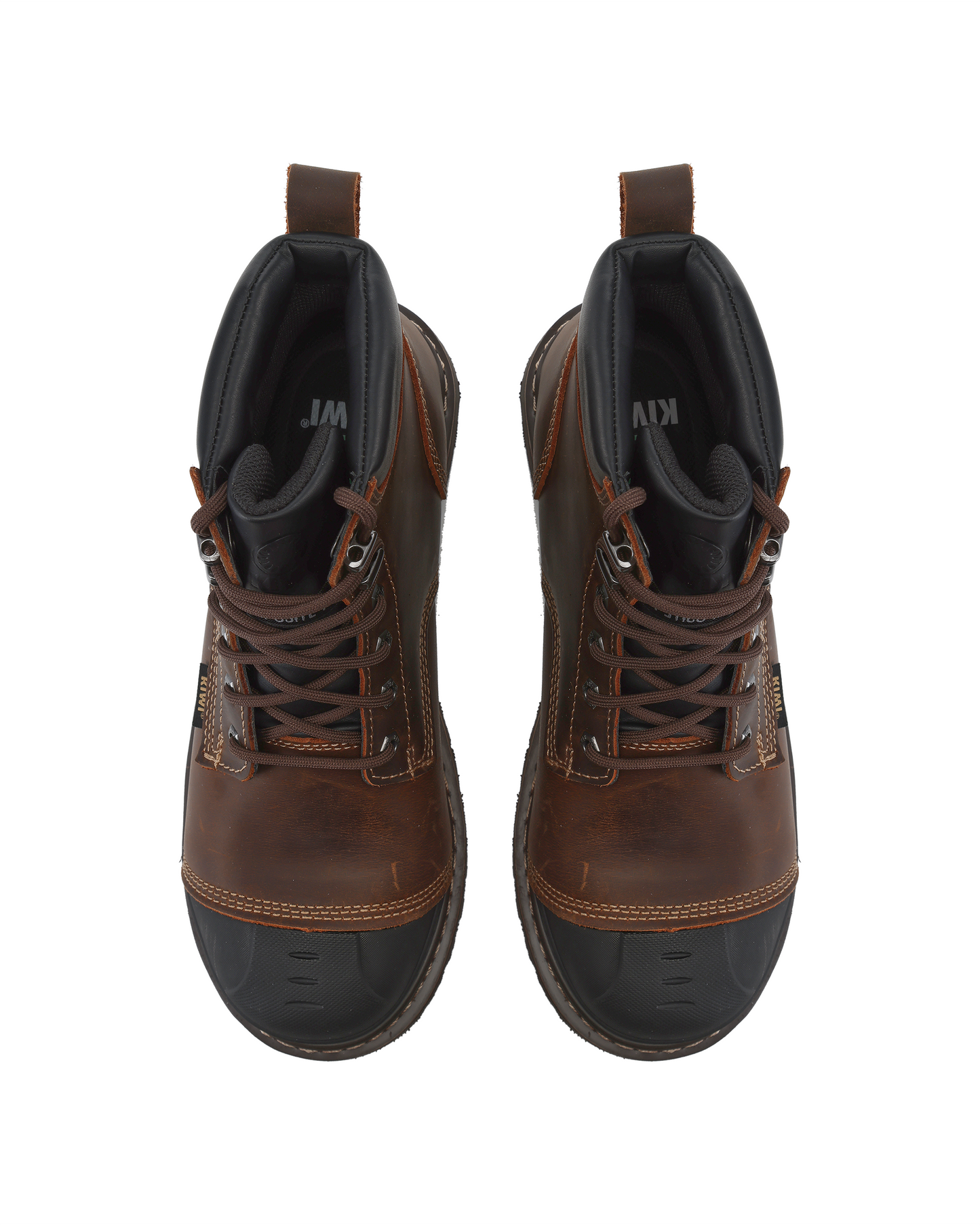 Kiwi Premium Crazy Horse Boots 6 Inch Cap Toe pair in brown leather with black padded collar on Tampa Home & Garden Store
