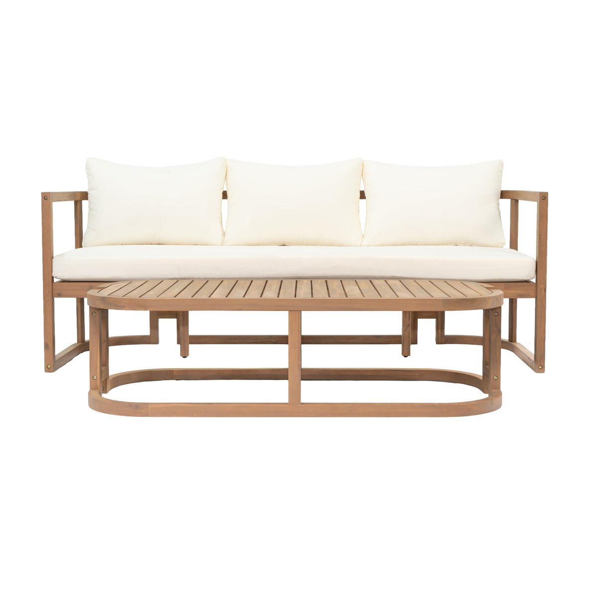 TOPMAX 4-Piece Modern Acacia Wood Sofa Set with ivory cushions and round coffee table on Tampa Home & Garden Store
