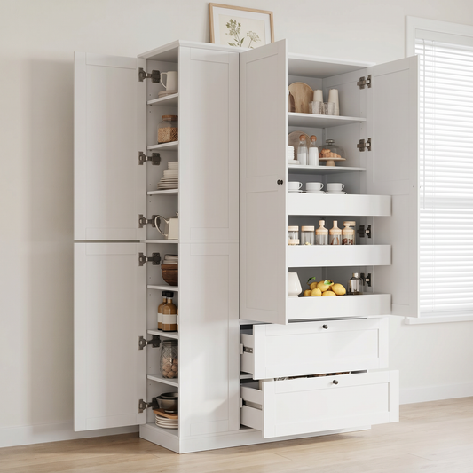 TOPMAX 73.6in Tall Farmhouse Kitchen Pantry Cabinet with 8 Shelves, white finish by HouseOfZazla on Tampa Home & Garden Store