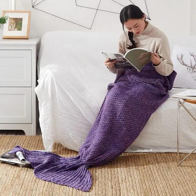 Mermaid Tail Blanket knitted purple throw by VIP Digital Presence for kids and adults on Tampa Home & Garden Store