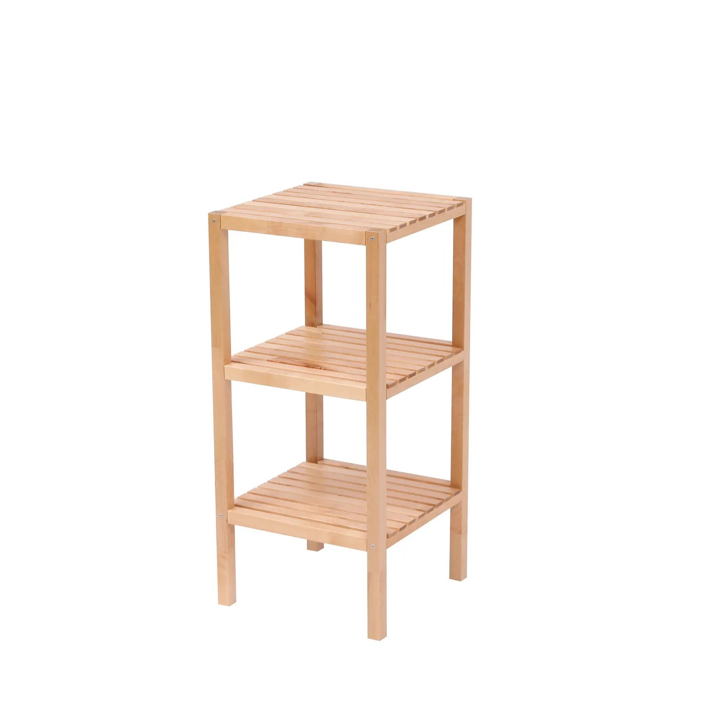 Birch wood corner 3-tier narrow bathroom shelf with slatted shelves on Tampa Home & Garden Store