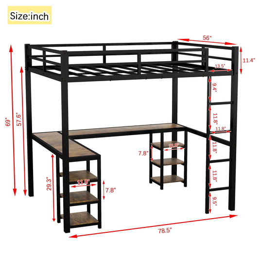 Full Metal Loft Bed with Desk and Shelves Black by VIP Digital Presence on Tampa Home & Garden Store