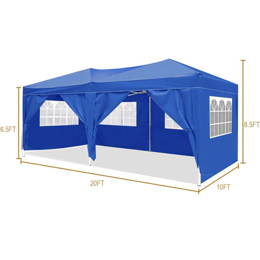 10x20 folding canopy blue with 6 sidewalls UPF 50, windowed walls and V.I.P Digital Presence on Tampa Home & Garden Store
