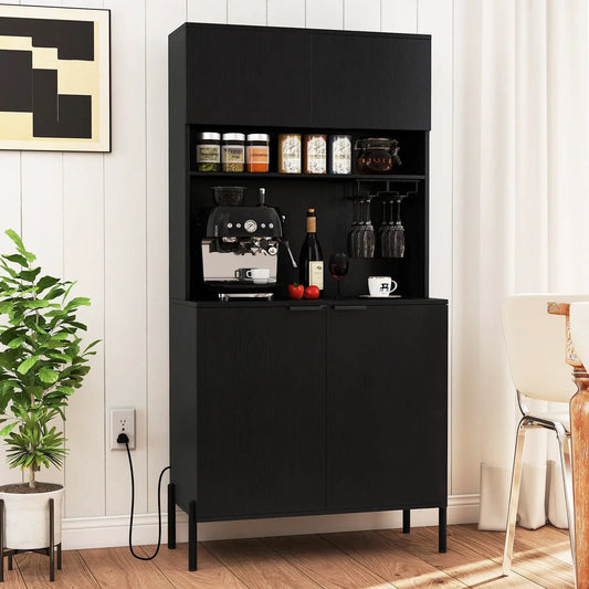 Tall black pantry cabinet with charging station and glass rack by DirectDeals on Tampa Home & Garden Store