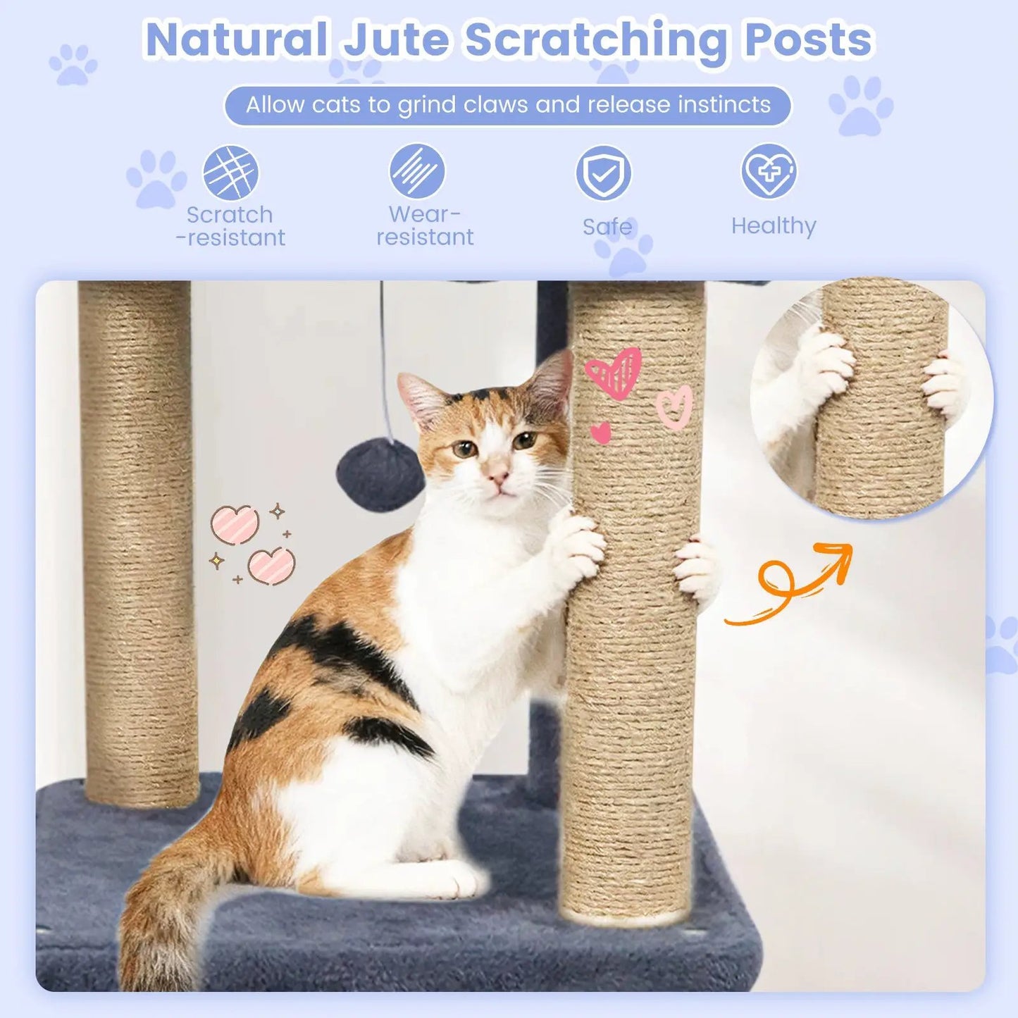 Tall Cat Tree Featuring 2 Condos and Jute Posts with a gray carpet base on Tampa Home & Garden Store