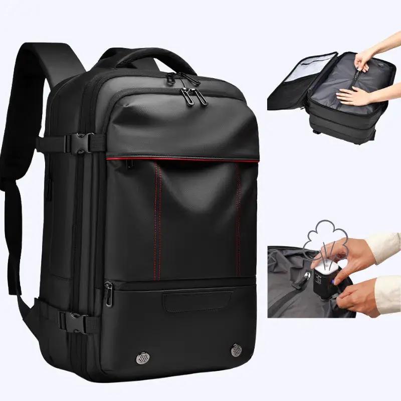 Men's Business Travel Backpack, black with red stitching, VIP Digital Presence laptop backpack on Tampa Home & Garden Store