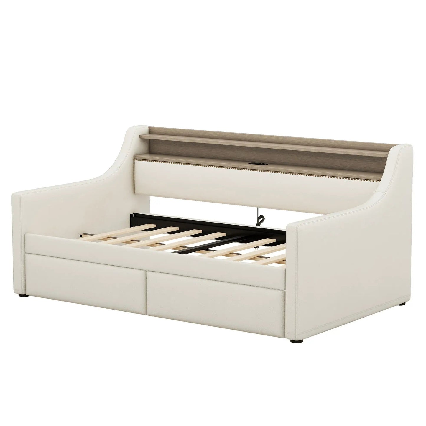 Twin size white upholstered daybed with storage drawers on Tampa Home & Garden Store
