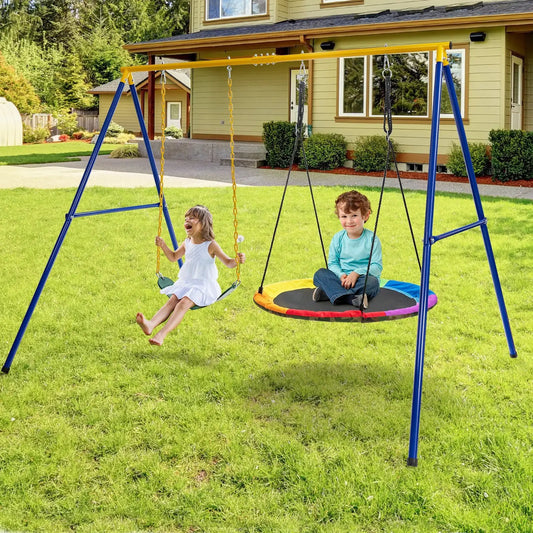 660 Lbs Extra-Large A-shaped Swing Stand Yellow with blue legs DirectDeals porch swing frame on Tampa Home & Garden Store