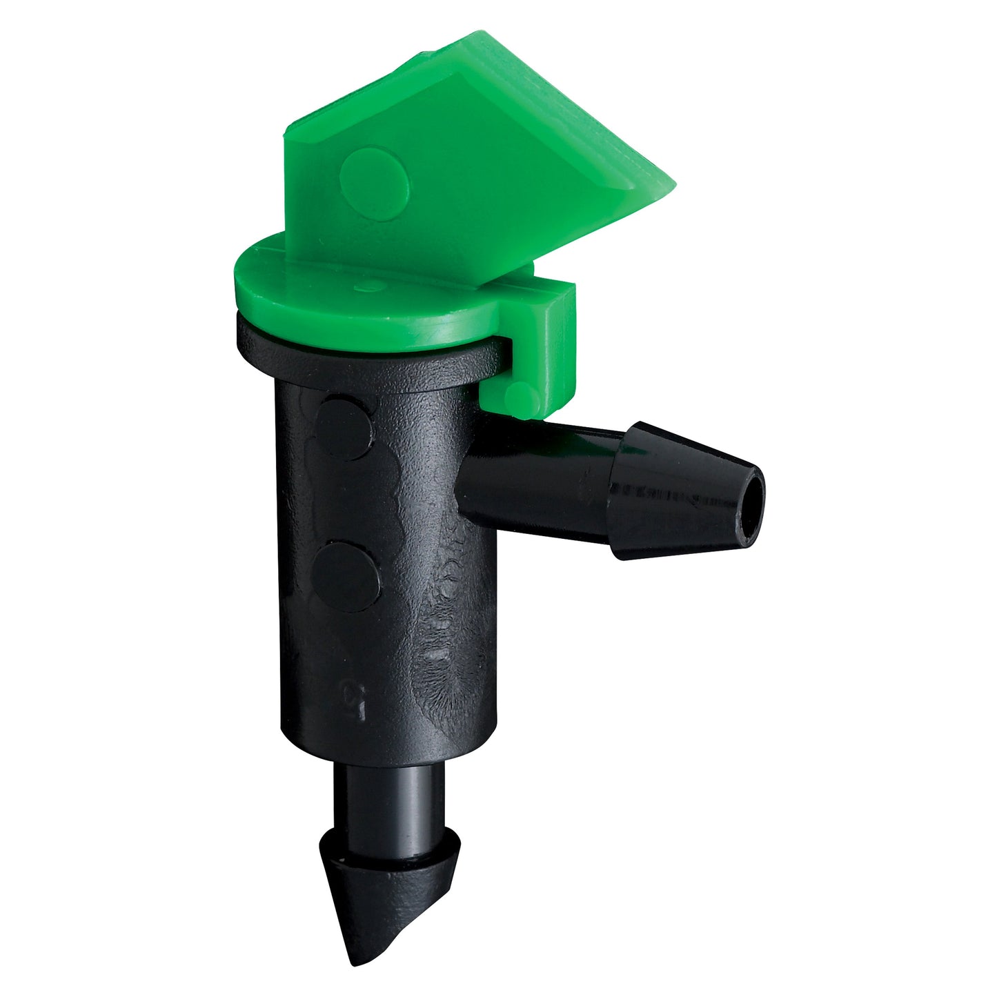 Quarter inch barb 4 GPH flag drip emitter, green top on black body on Tampa Home & Garden Store