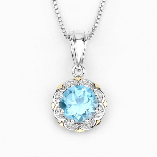 Two-tone pendant with Swiss blue topaz and diamond halo in 14K gold over silver by Bids.com on Tampa Home & Garden Store