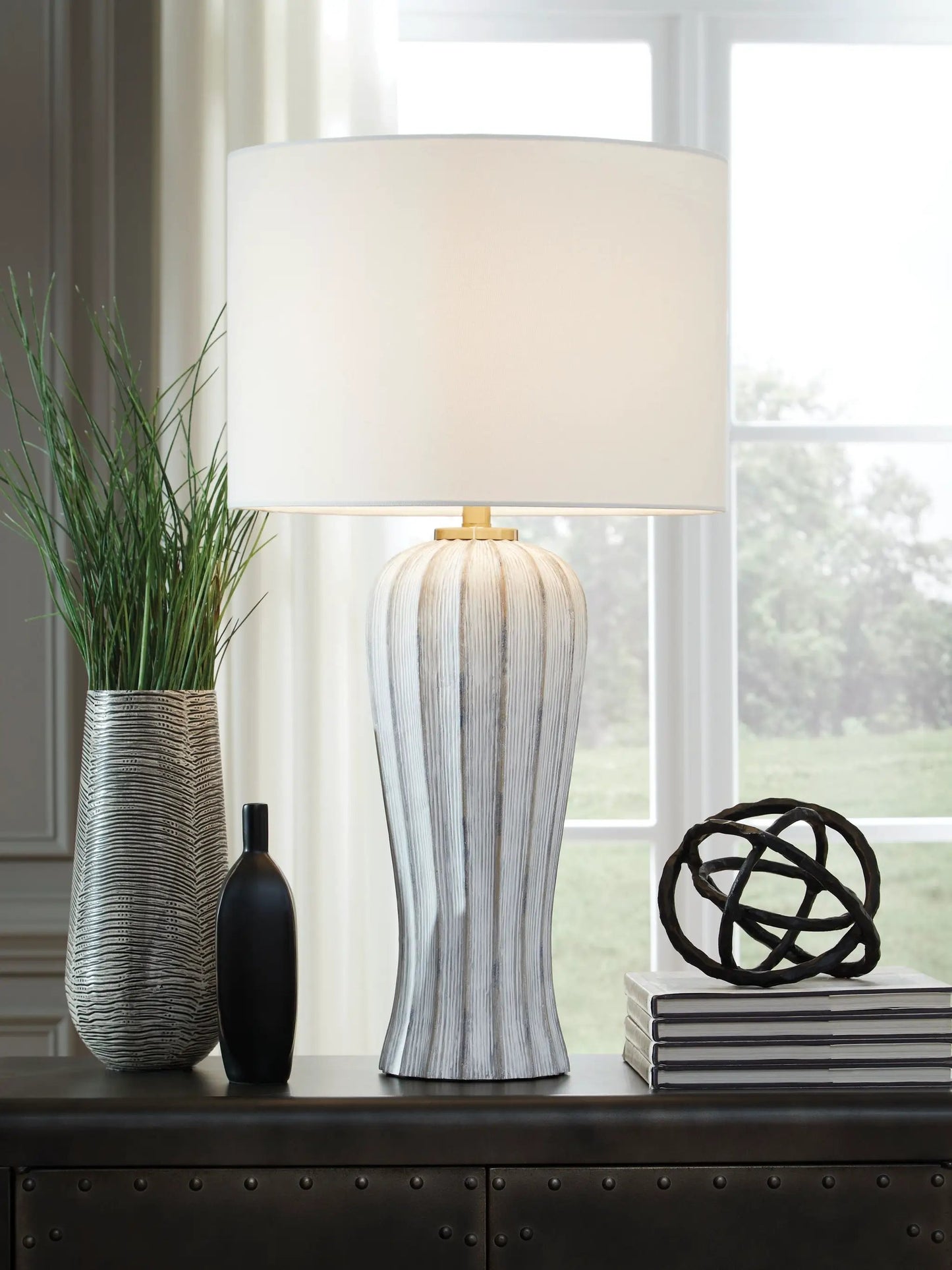 Lanwell Poly Table Lamp Antique Gray Finish