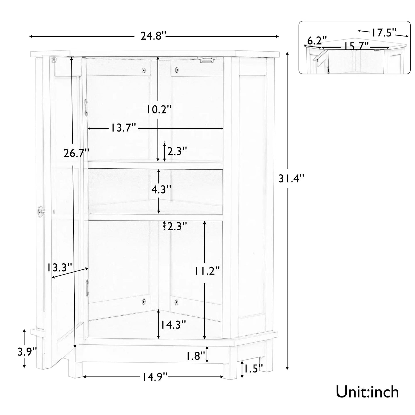 White triangle corner storage cabinet with shelf for bathroom use on Tampa Home & Garden Store