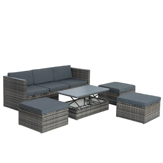 5 Piece PE Wicker Patio Set with Coffee Table in dark gray wicker and charcoal cushions for outdoor lounging on Tampa Home & Garden Store