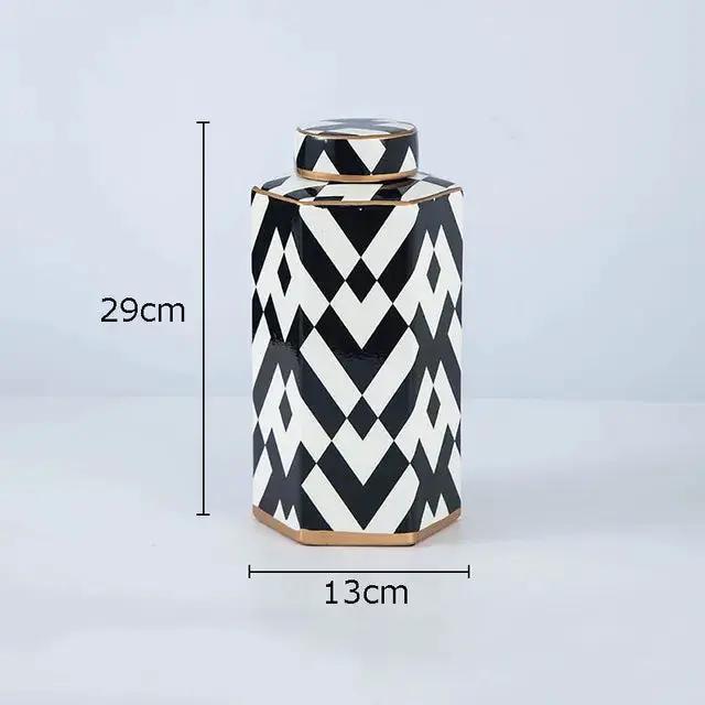 Geometric Black and White Striped Storage Jar Household Ceramic Candy Sealed Jar Vase Sundries Container Home Decoration - Tampa Home & Garden Store