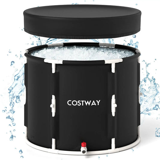 66 Gal Foldable Ice Bath Tub with Lid for Adults black COSTWAY tub with red drain valve on Tampa Home & Garden Store