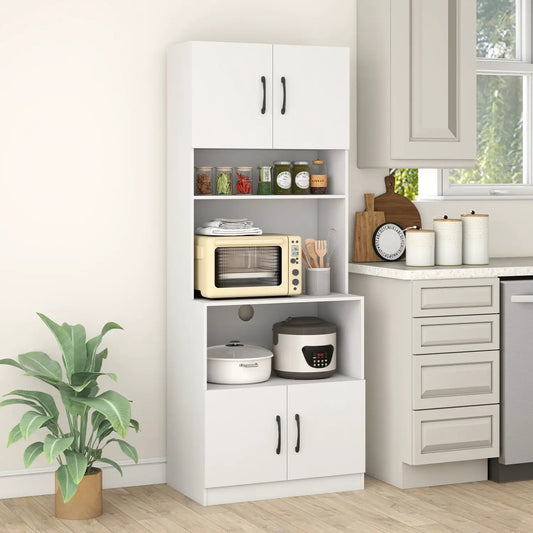 66 Inch Kitchen Pantry Cabinet with Charging Station and Adjustable Shelves for Dining Room