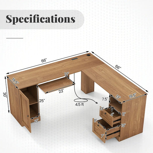 66 Inch L-Shaped Desk with Drawers wood finish DirectDeals workstation on Tampa Home & Garden Store