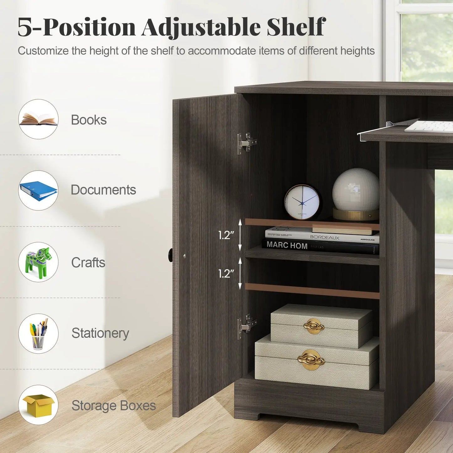 66 Inch L-Shaped Desk with Drawers and Storage in dark wood finish on Tampa Home & Garden Store