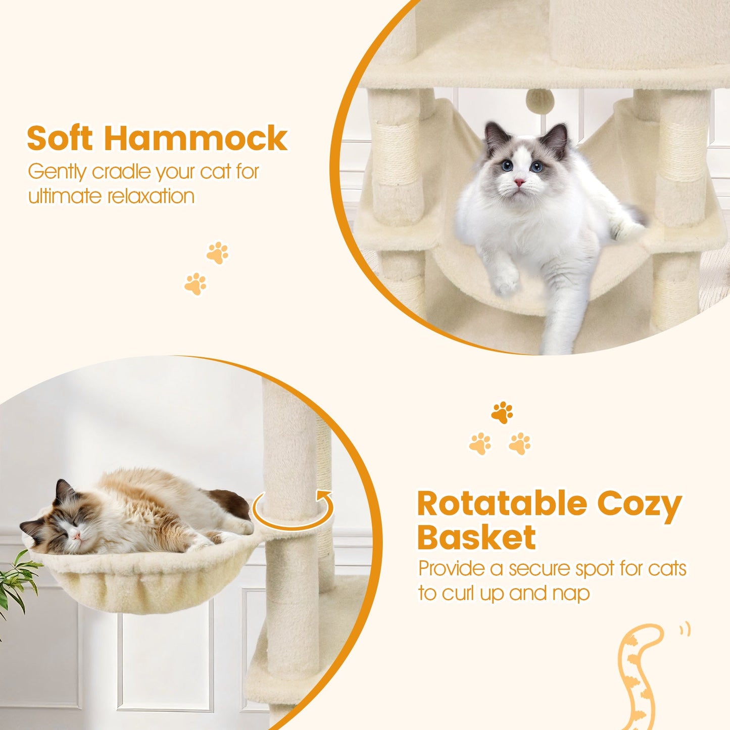 Tall Cat Tree with 2 Condos and Sisal Posts by DirectDeals, hammock and cozy basket on Tampa Home & Garden Store